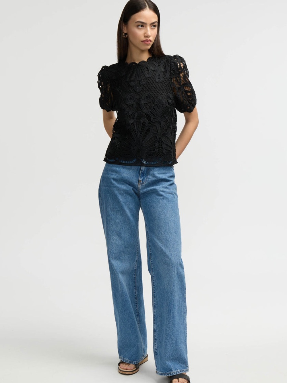 NVLT All Over Lace Mock Neck Top Black Size L